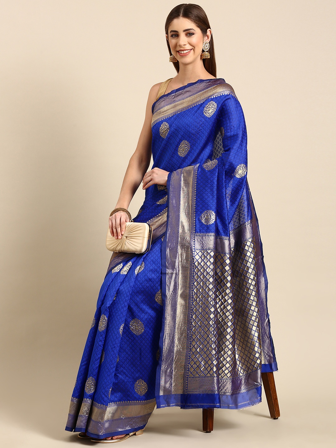 

SHANVIKA Ethnic Motifs Zari Art Silk Banarasi Saree, Blue