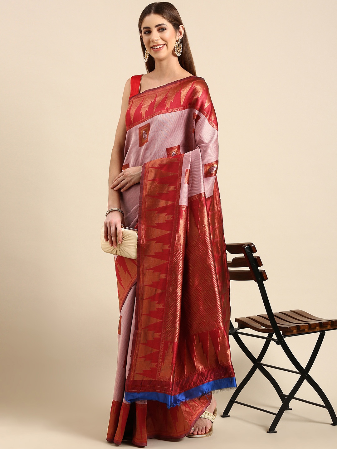 

SHANVIKA Woven Design Zari Art Silk Banarasi Saree, Red