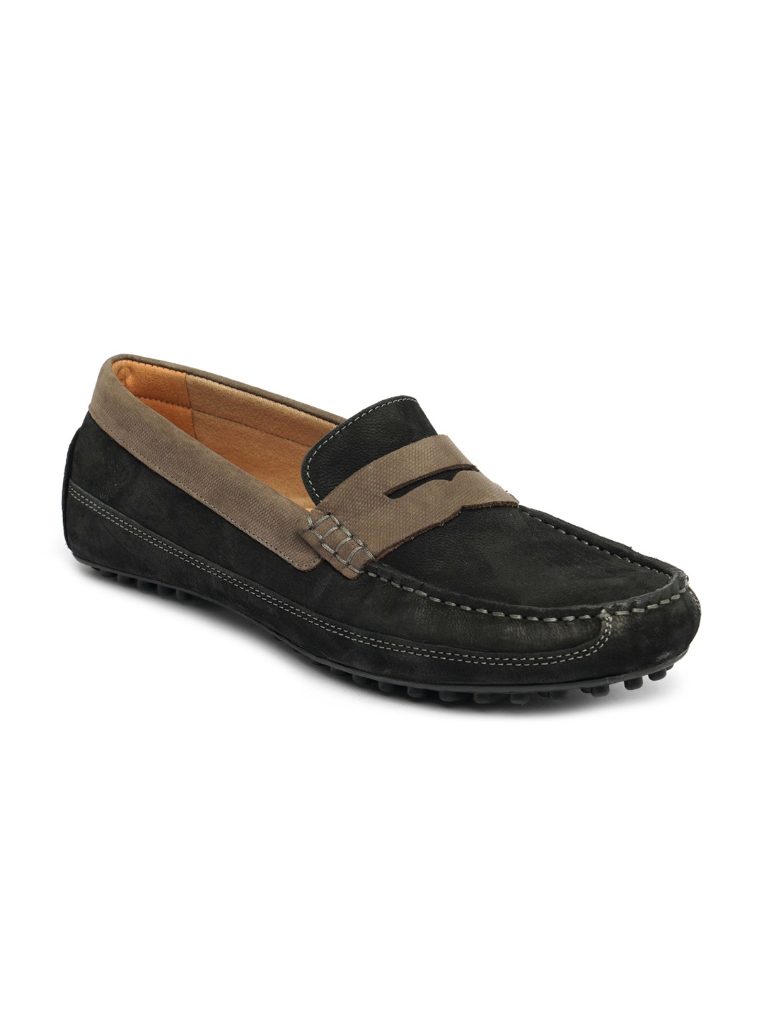 

Ruosh Men Textured Nubuck Penny Loafers, Black