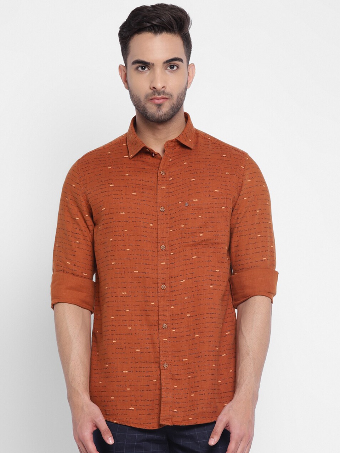 

Turtle Conversational Printed Long Sleeves Relaxed Slim Fit Casual Shirt, Rust