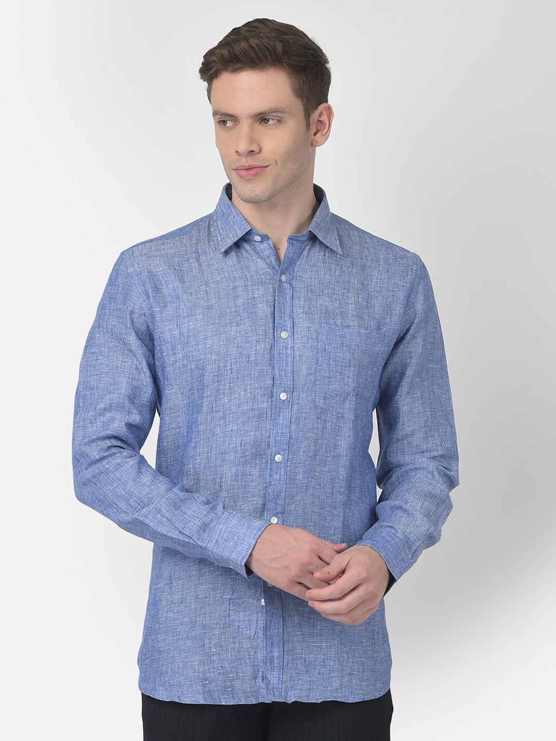 

Turtle Long Sleeves Slim Fit Pure Linen Formal Shirt, Blue