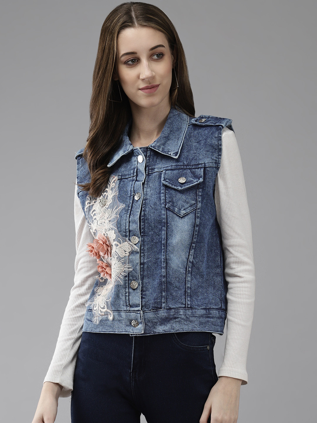 

Aarika Floral Denim Jacket, Blue