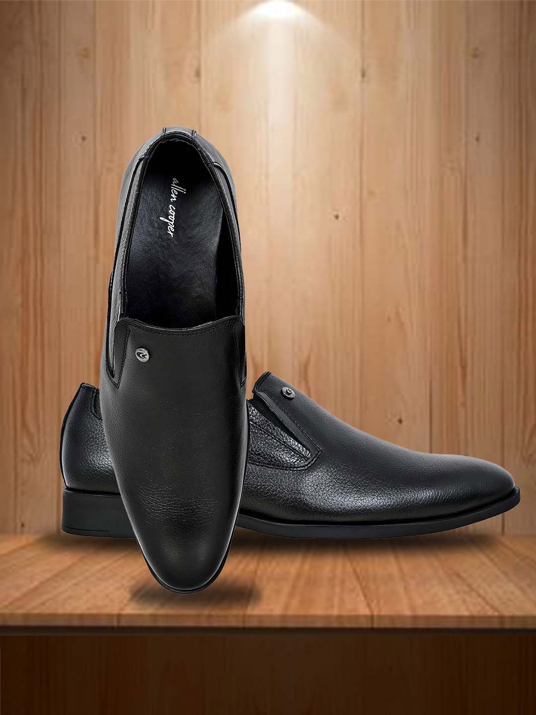 

Allen Cooper Men Textured Leather Formal Slip-On Shoes, Black