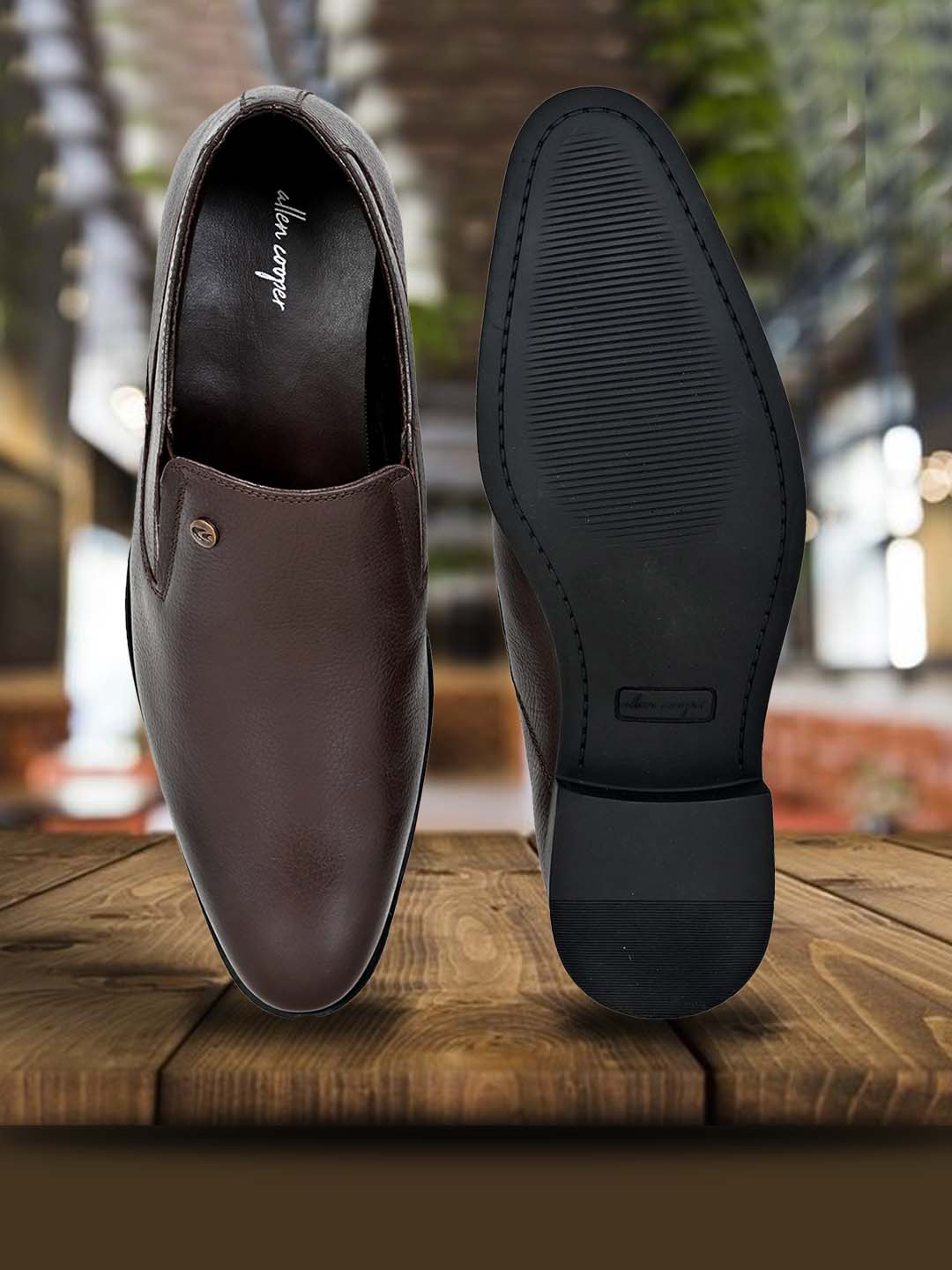 

Allen Cooper Men Pointed Toe Leather Formal Loafers, Brown
