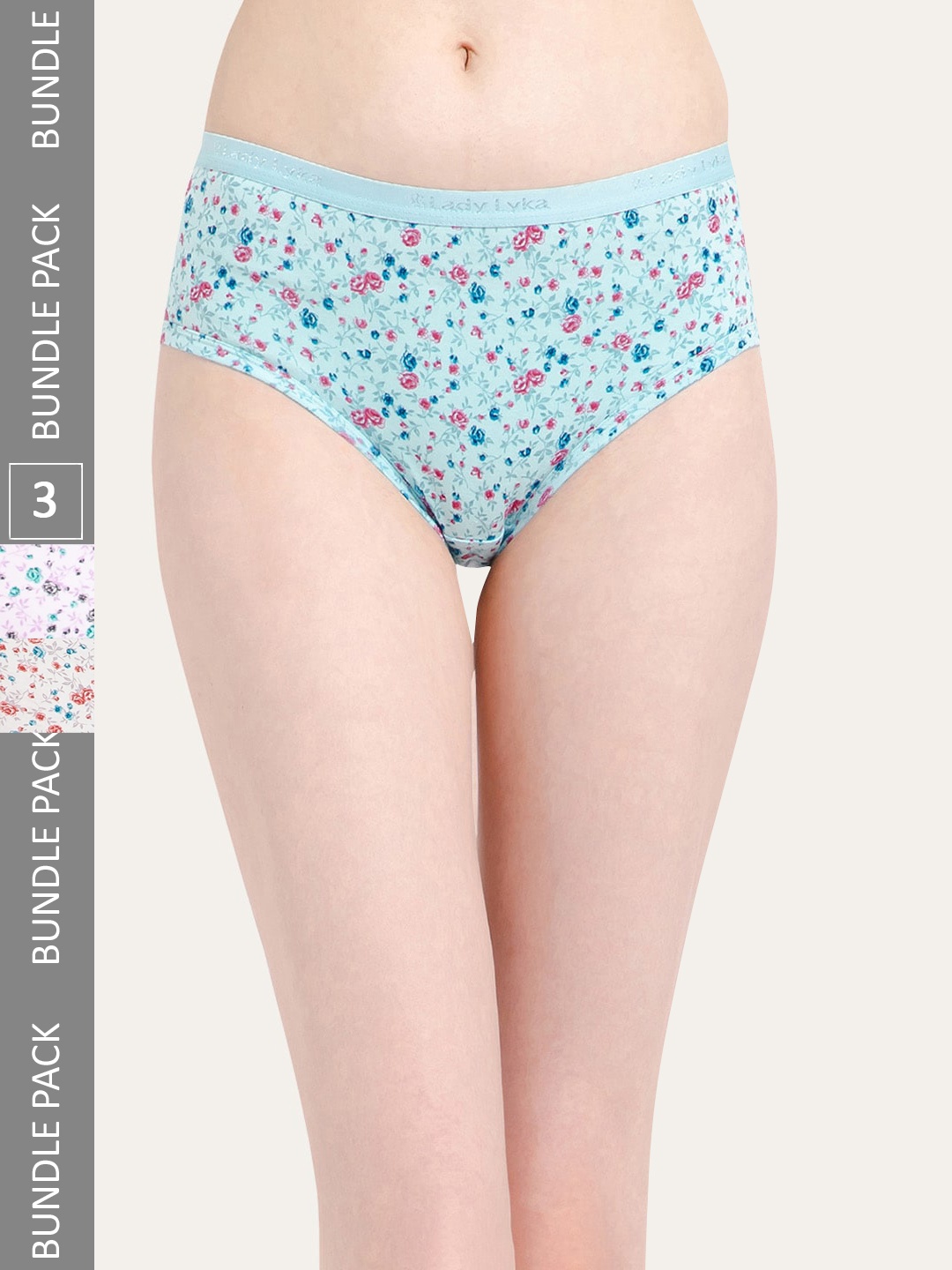 

Lady Lyka Women Pack Of 3 Floral Printed Cotton Hipster Briefs, Blue