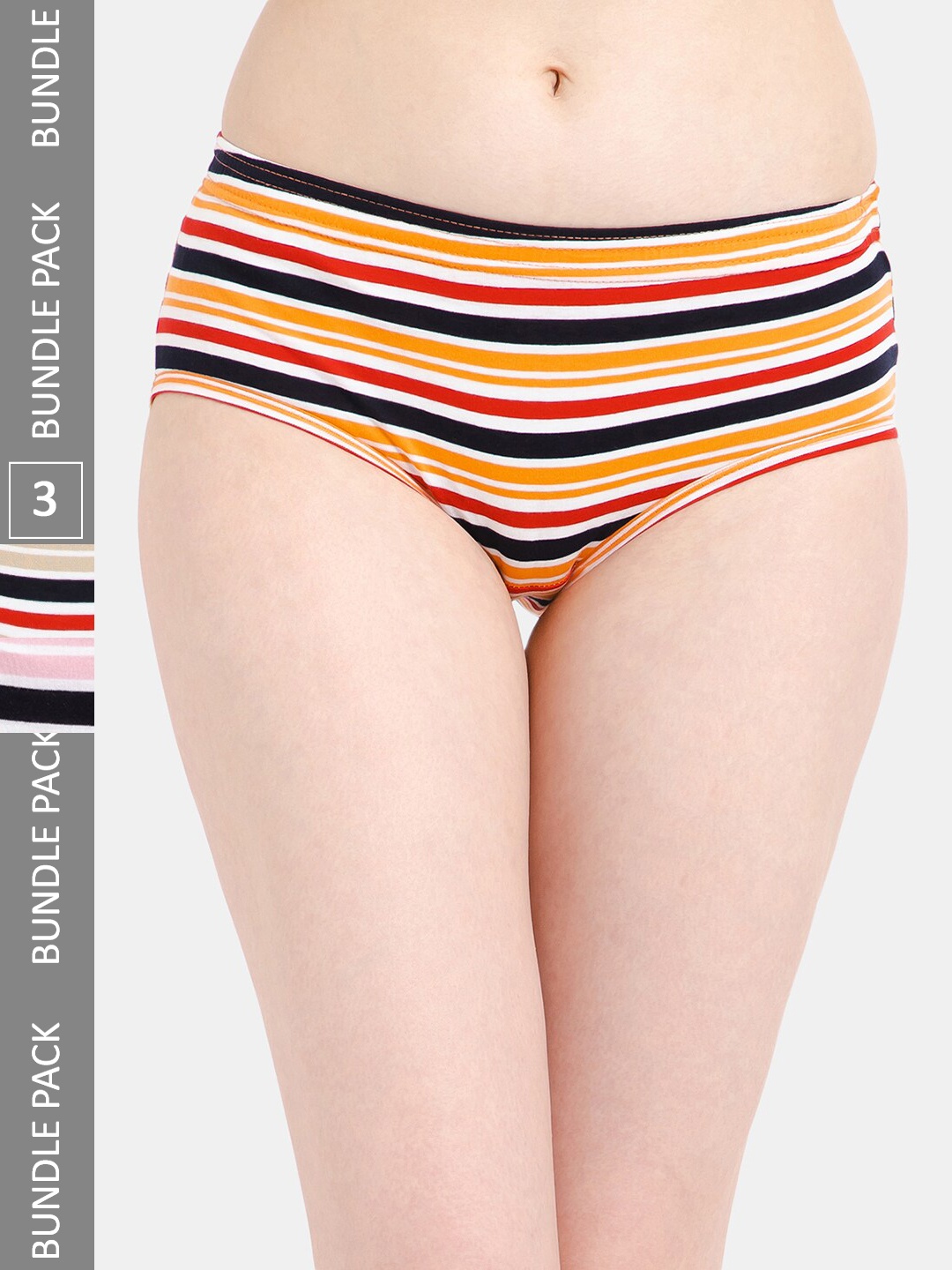 

Lady Lyka Women Pack Of 3 Assorted Striped Cotton Hipster Briefs