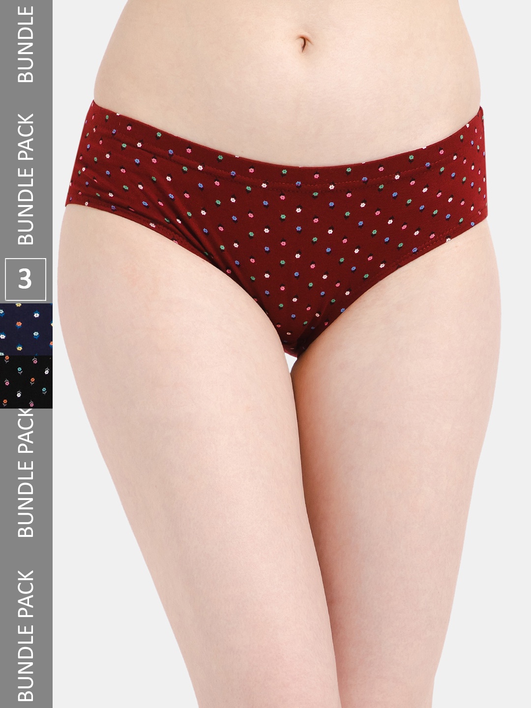 

Lady Lyka Women Pack Of 3 Floral Printed Cotton Hipster Briefs, Maroon