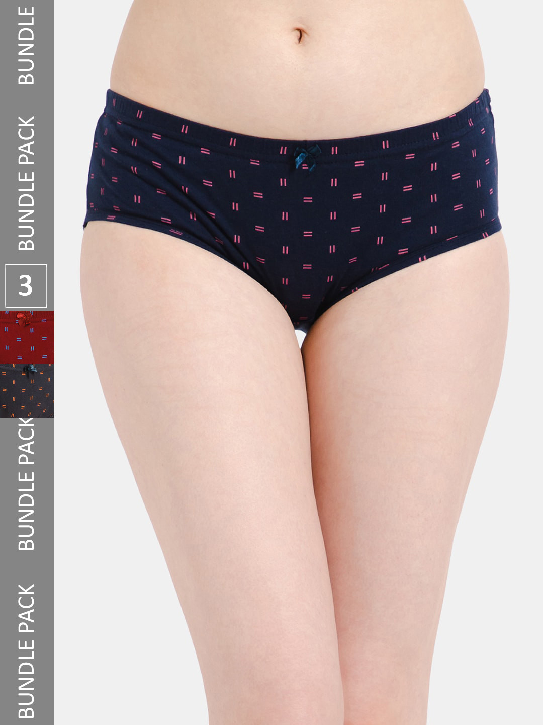 

Lady Lyka Women Pack Of 3 Micro Ditsy Printed Cotton Hipster Briefs, Navy blue