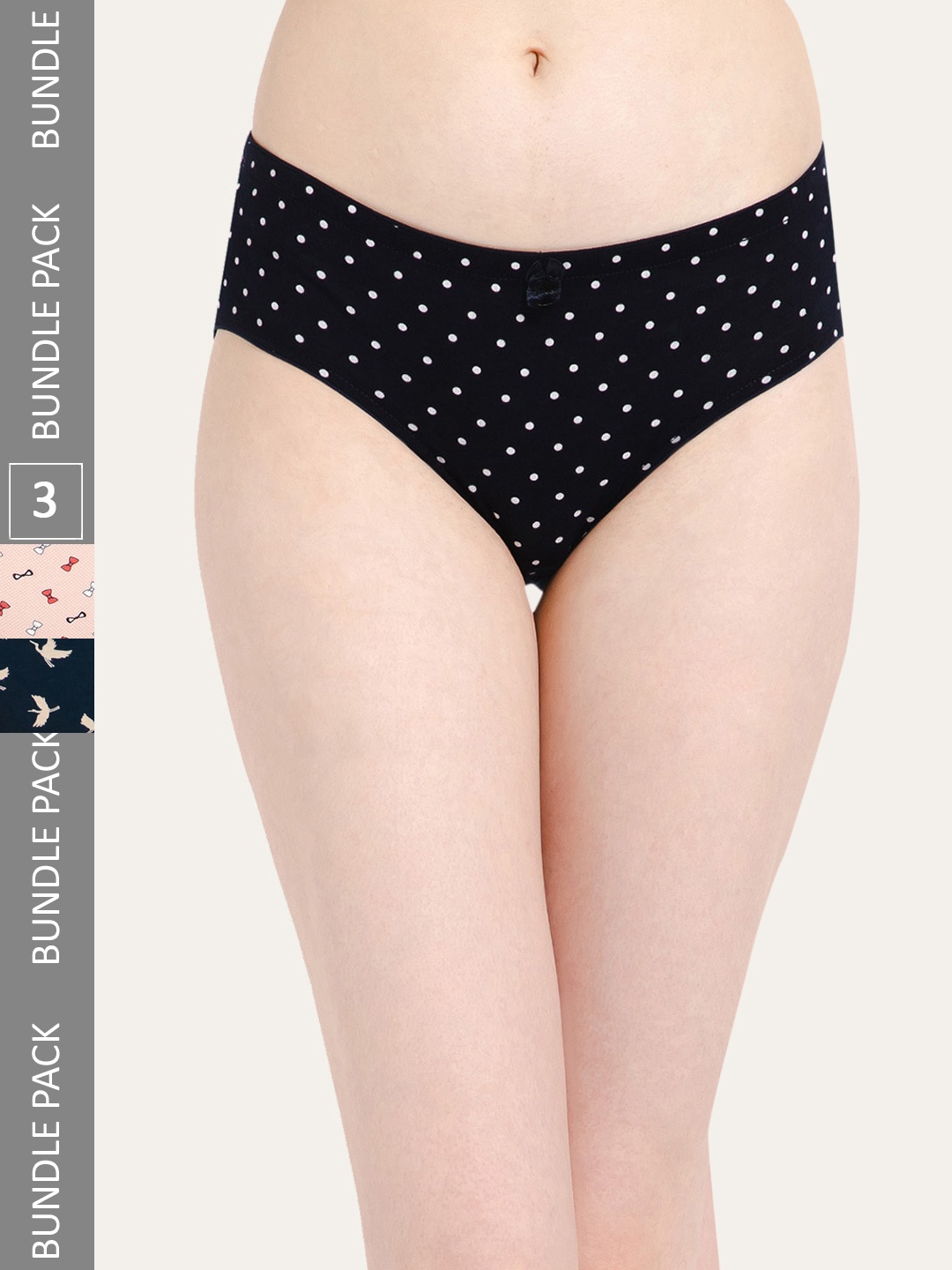 

Lady Lyka Women Pack Of 3 Micro Ditsy Printed Cotton Hipster Briefs, Black