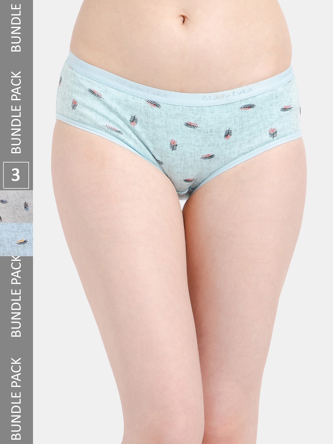 

Lady Lyka Women Pack Of 3 Printed Cotton Hipster Briefs, Blue