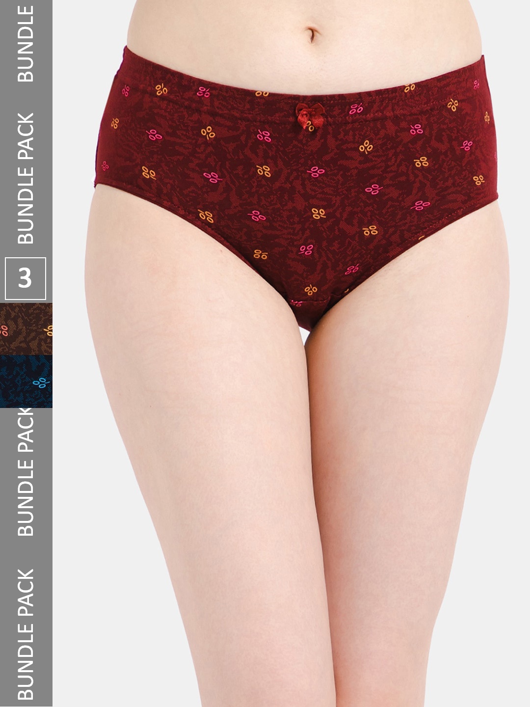 

Lady Lyka Women Pack Of 3 Printed Cotton Hipster Briefs, Maroon