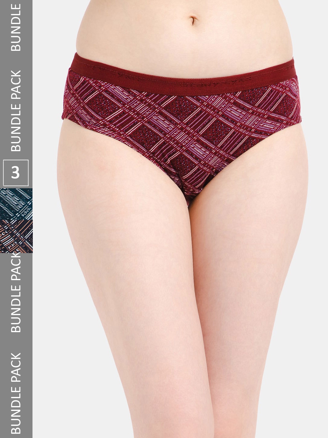

Lady Lyka Women Pack Of 3 Checked Cotton Hipster Briefs, Maroon
