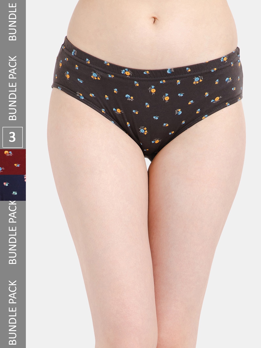 

Lady Lyka Women Pack Of 3 Floral Printed Cotton Hipster Briefs, Charcoal