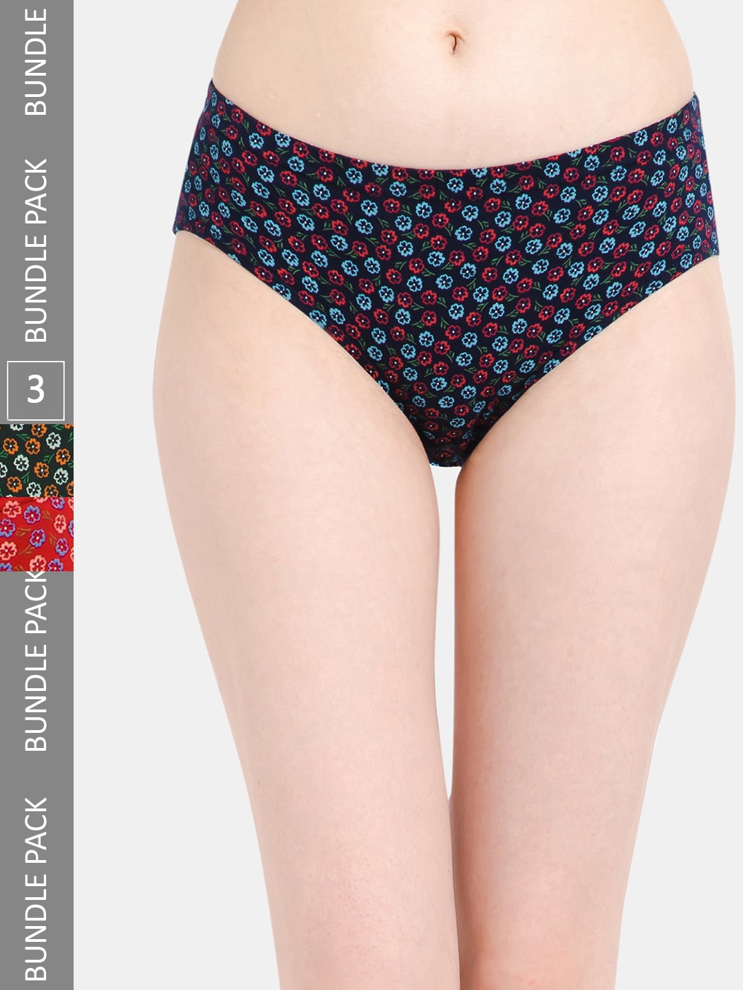

Lady Lyka Women Pack Of 3 Floral Printed Cotton Hipster Briefs, Navy blue