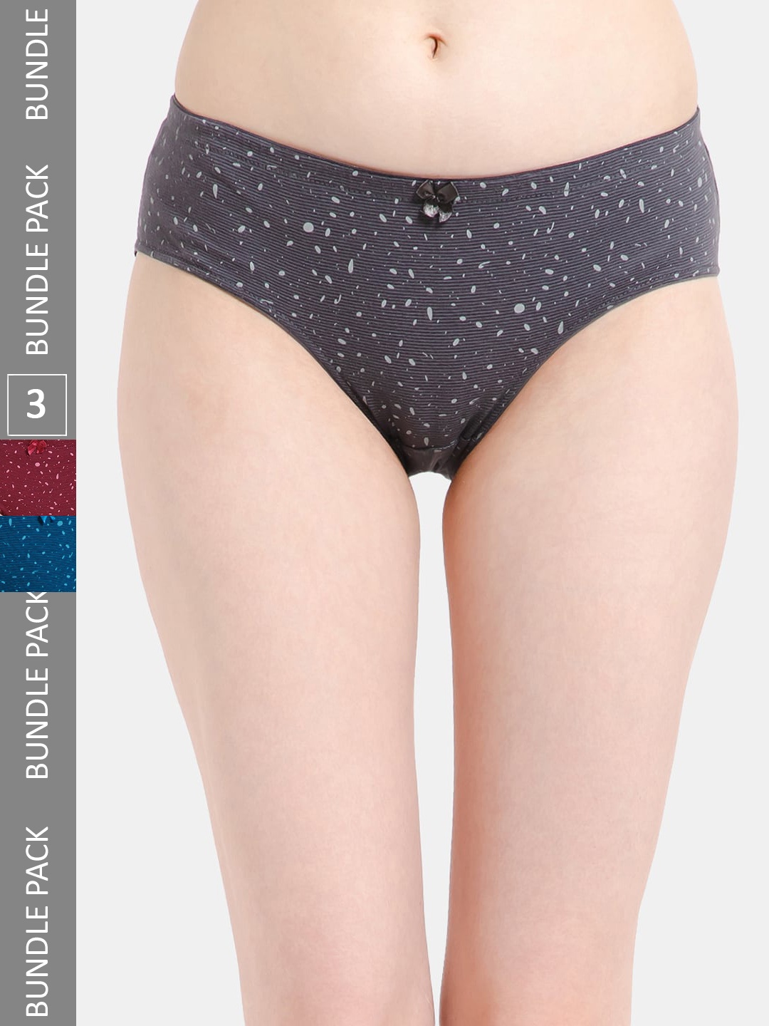 

Lady Lyka Women Pack Of 3 Printed Cotton Hipster Briefs, Grey
