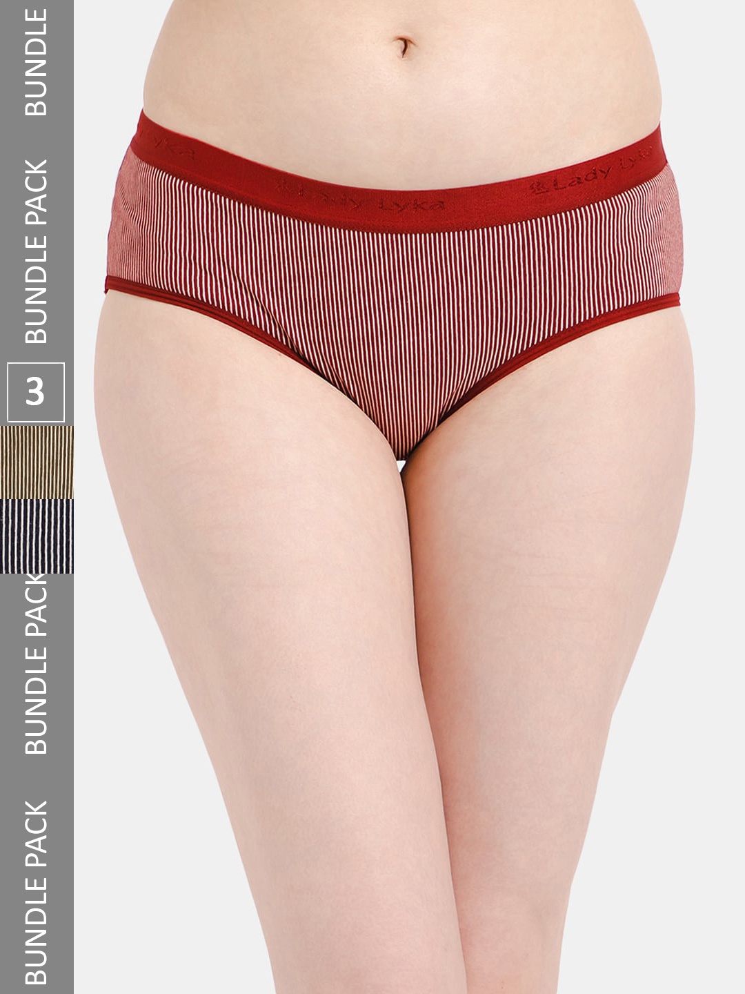 

Lady Lyka Women Pack Of 3 Striped Cotton Hipster Briefs, Maroon