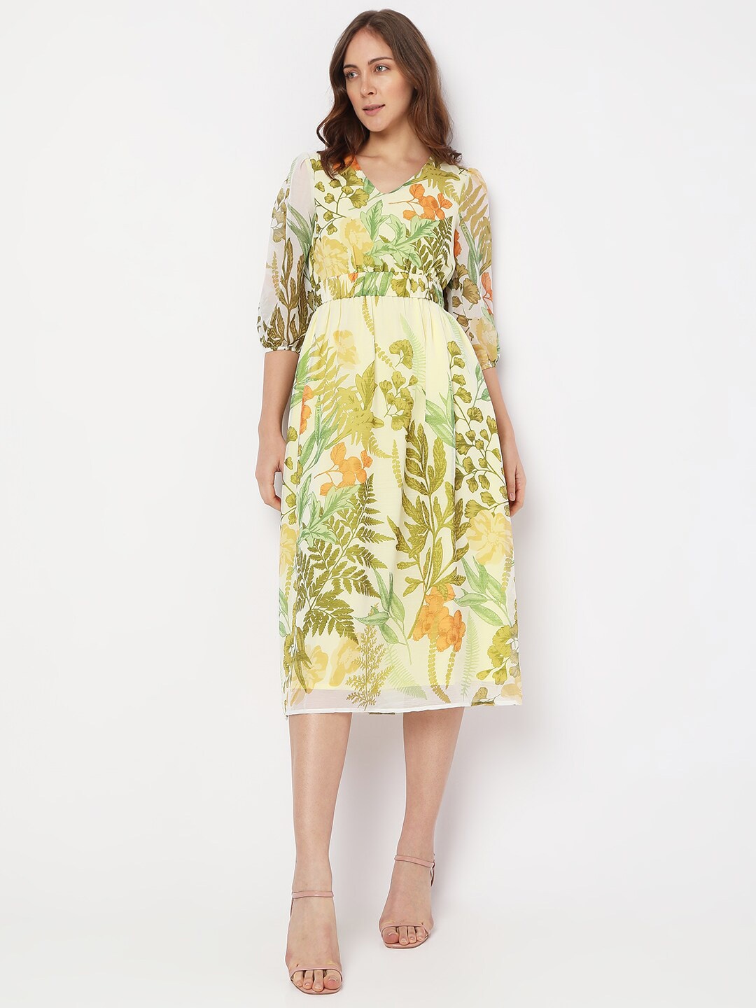 

Vero Moda V-Neck Floral Printed A-Line Dress, Green
