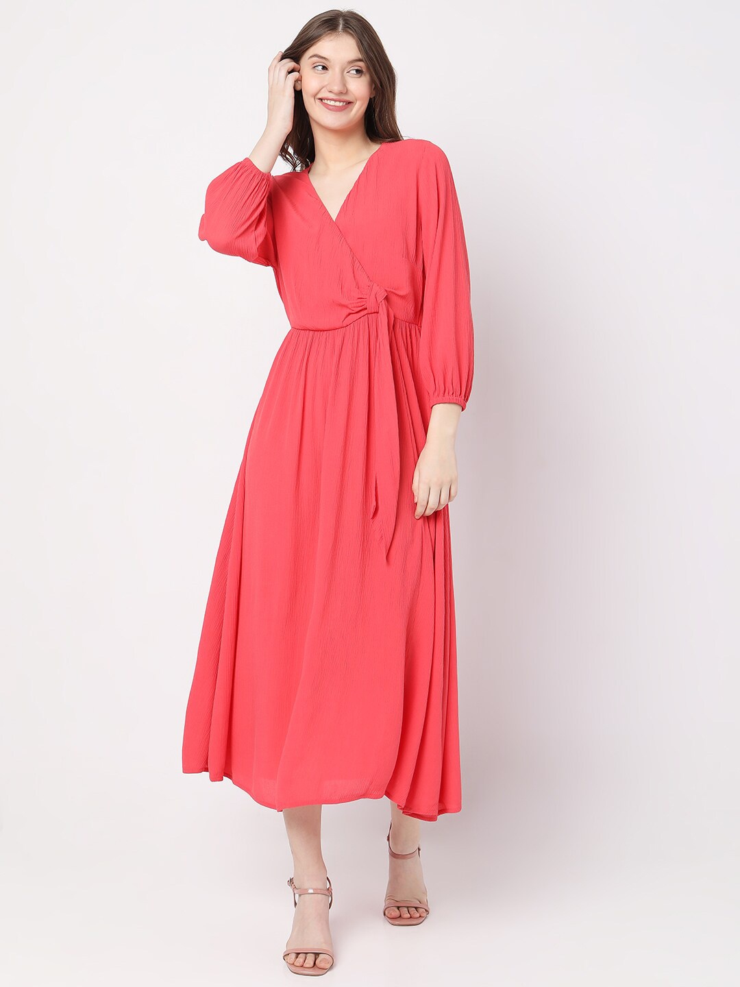 

Vero Moda Tie-Up Detail Fit & Flare Midi Dress, Pink