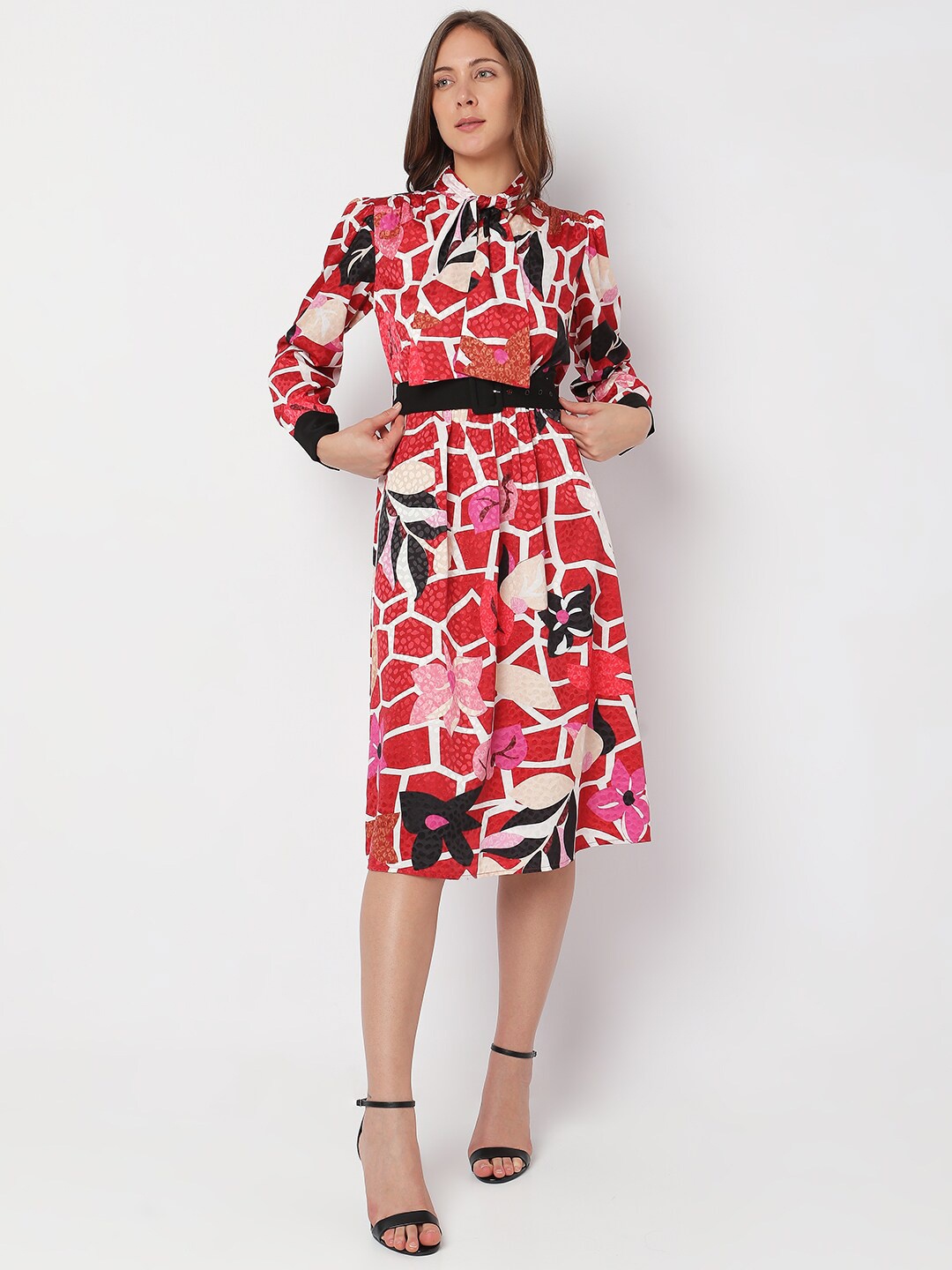 

Vero Moda Floral Printed Fit & Flare Midi Dress, Red