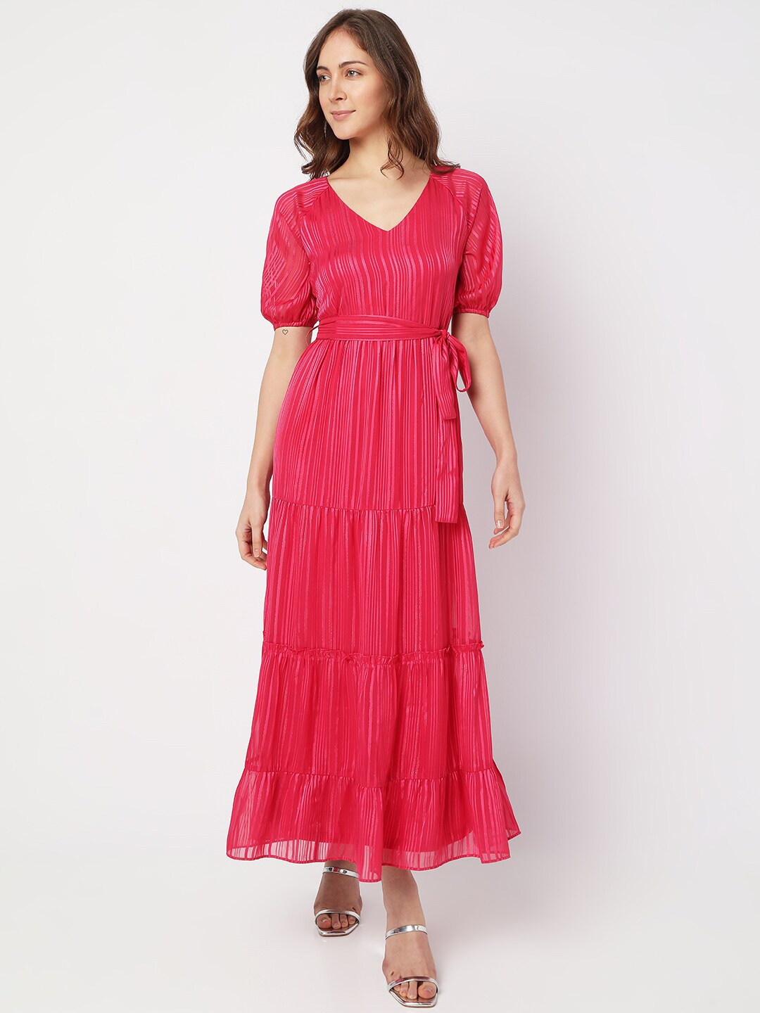 

Vero Moda V-Neck Tiered Maxi Dress With Belt, Pink