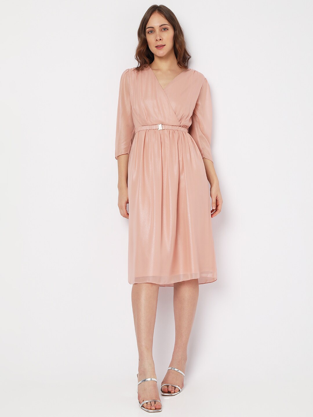 

Vero Moda V-Neck A-Line Midi Dress With Belt, Pink