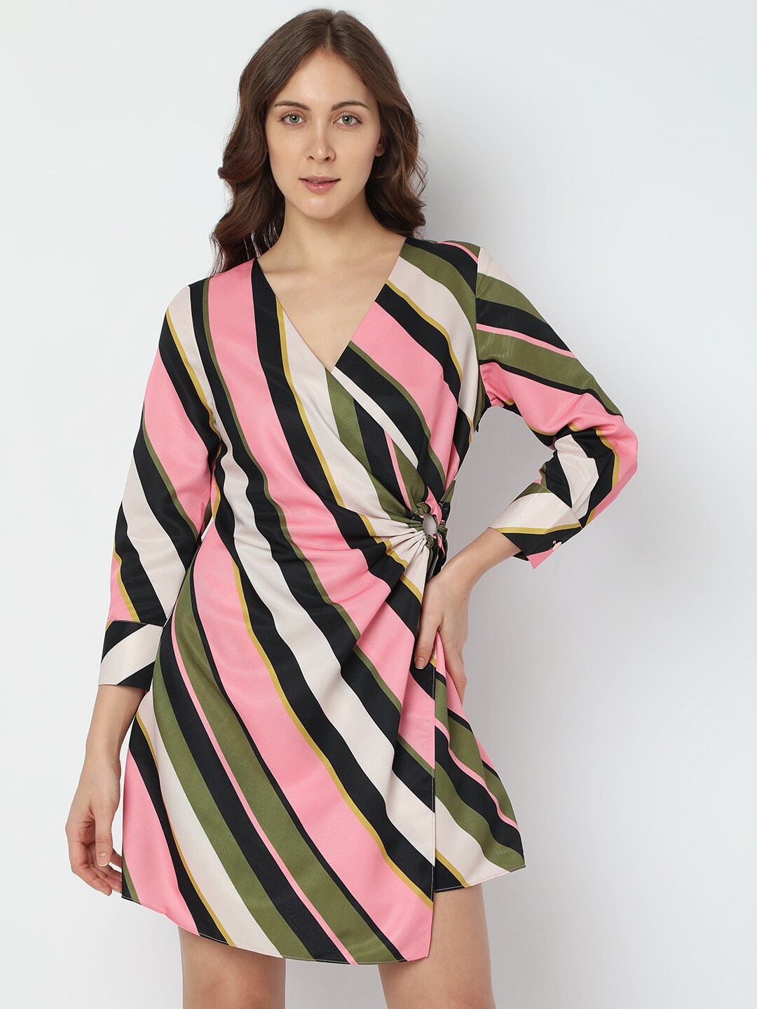 

Vero Moda V-Neck Striped Mini Wrap Dress, White