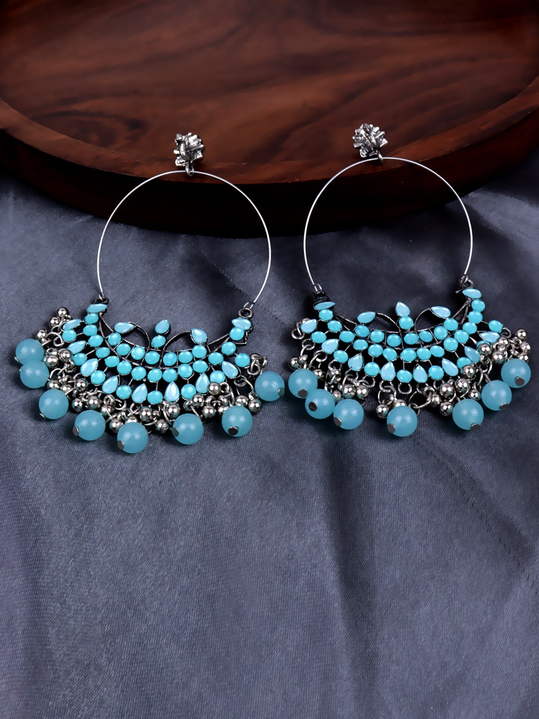 

Krelin Silver Plated Circular Beaded Chandbalis Earrings