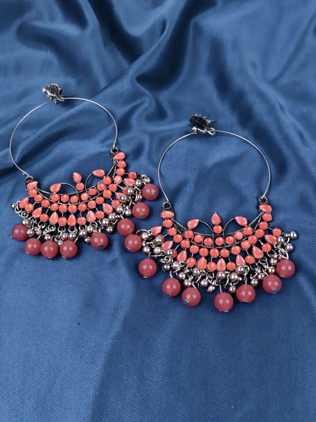 

Krelin Silver Plated Circular Beaded Chandbalis Earrings