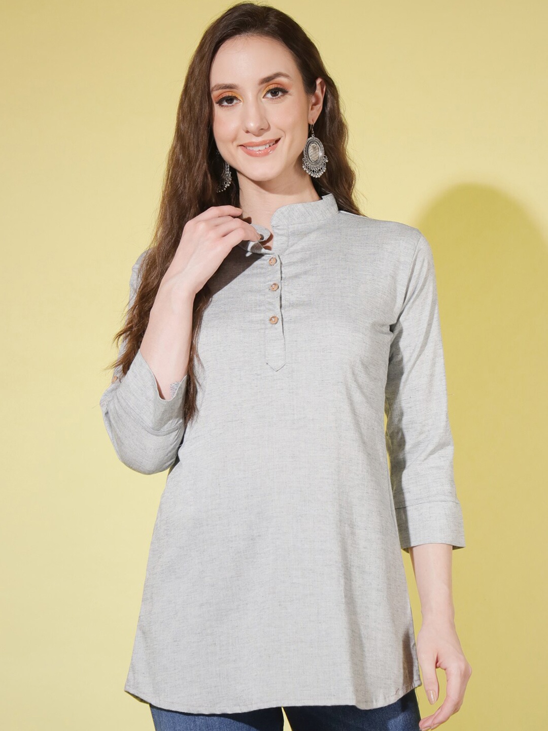 

GUFRINA Green Mandarin Collar Liva Top