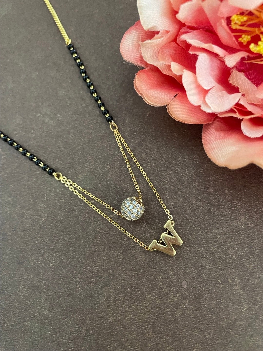 

Digital Dress Room Gold-Plated AD-Studded & Beaded Mangalsutra
