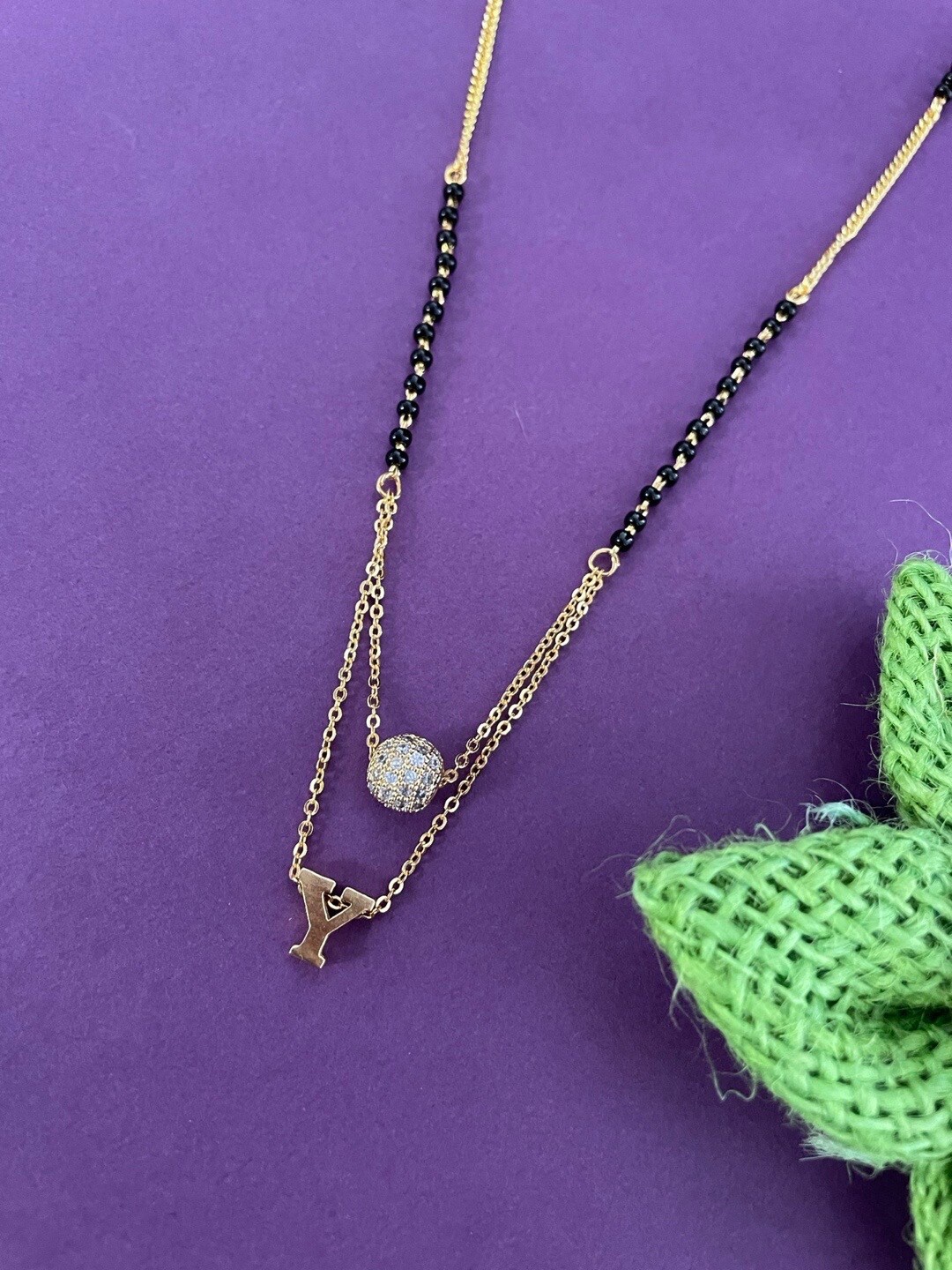 

Digital Dress Room Gold-Plated Y Letter Shape AD Stone-Studded Mangalsutra
