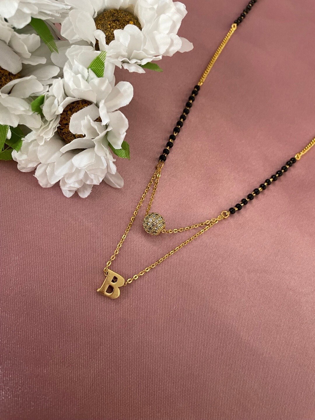 

Digital Dress Room Gold-Plated AD-Studded B-Letter Pendant Mangalsutra