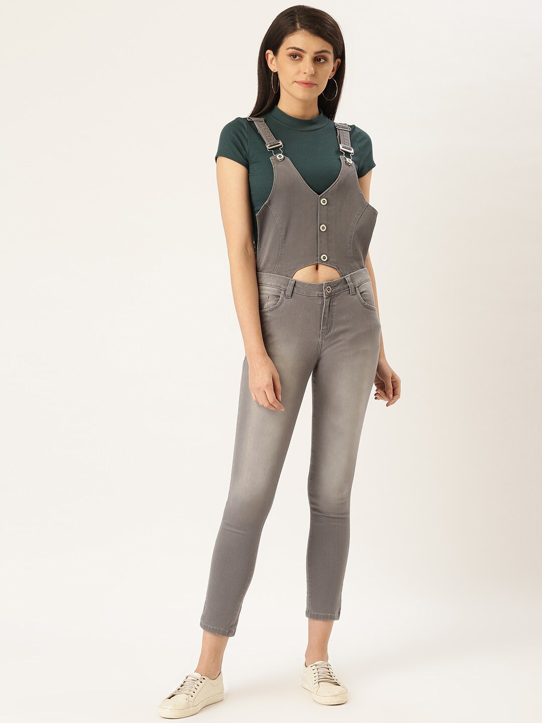 

urSense Slim-Fit Cut-Out Detail Dungaree, Grey
