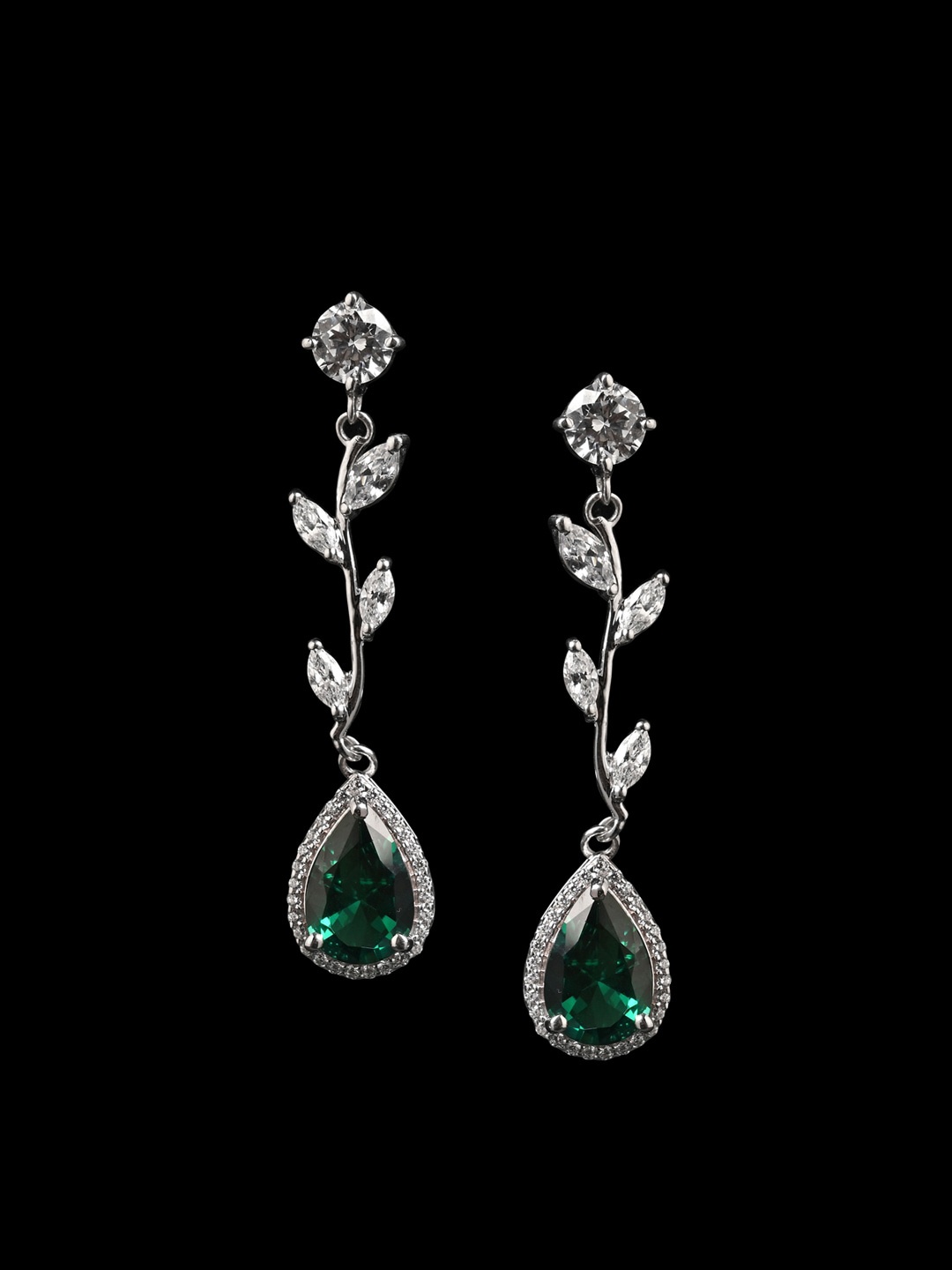 

Clara 925 Sterling Silver Rhodium-Plated Leaf Design & Tear Drop Earrings
