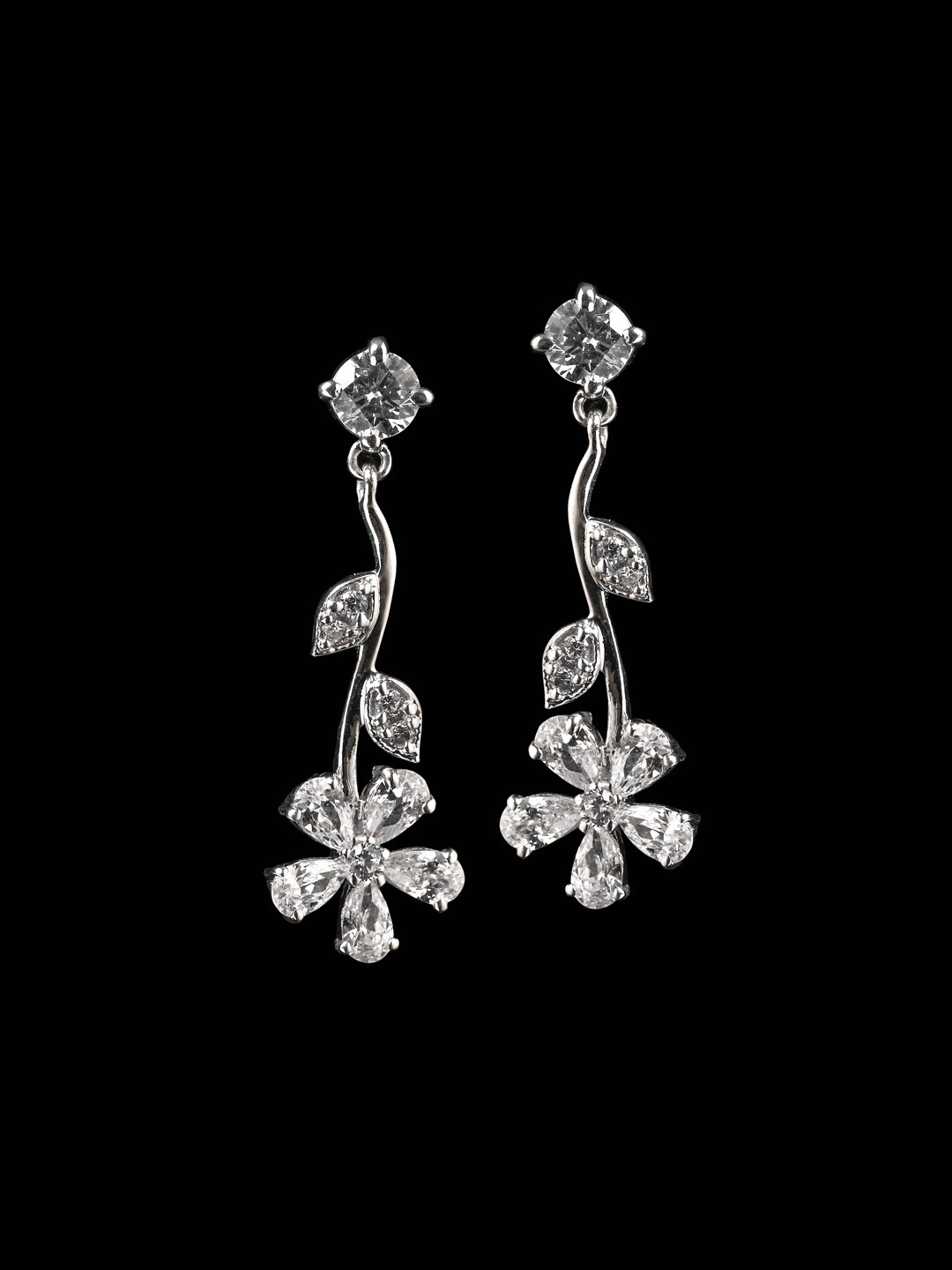 

Clara Rhodium-Plated Floral Shaped Contemporary Drop Earrings, Silver