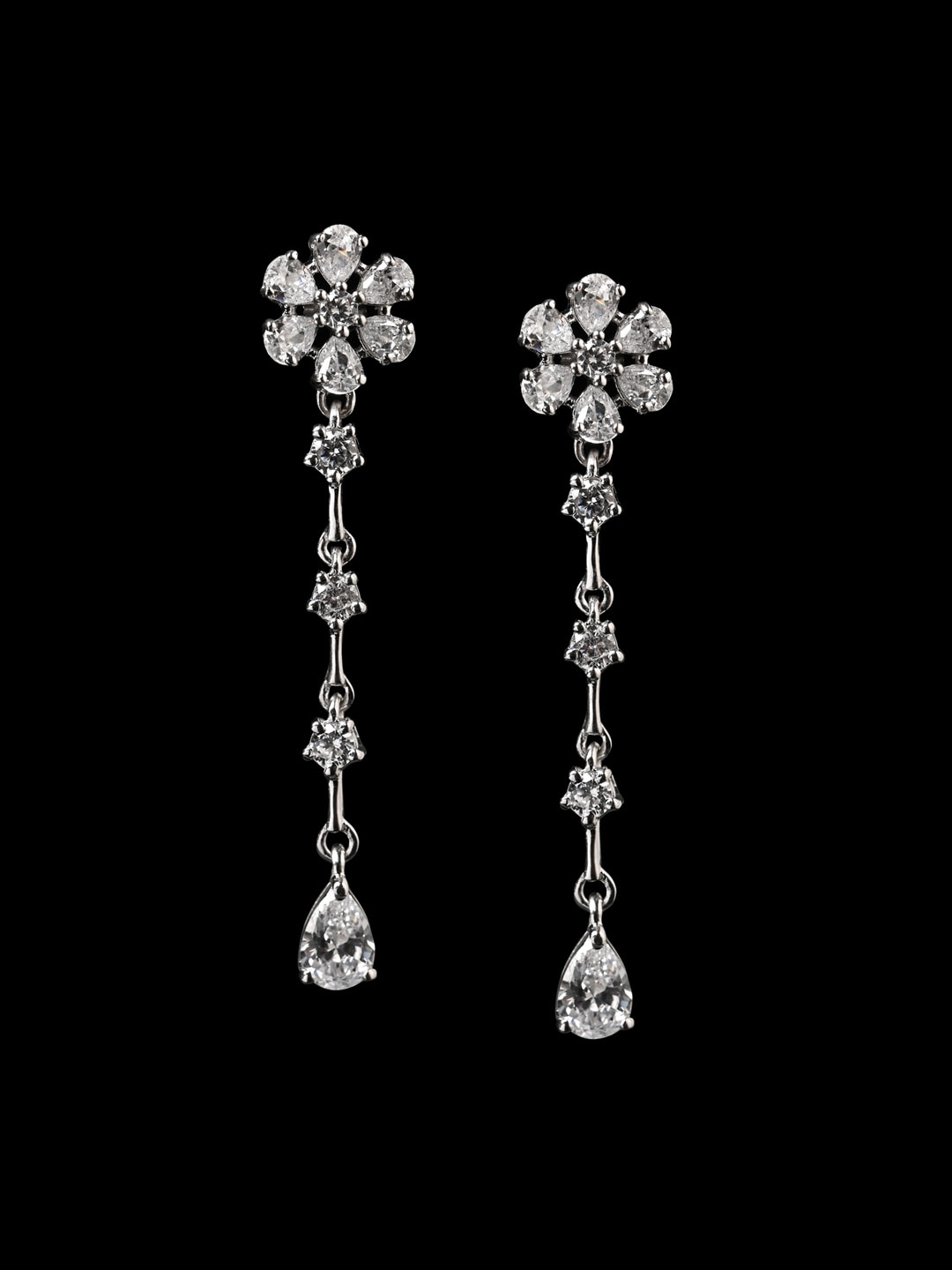 

Clara 925 Rhodium-Plated Cubic Zirconia Floral Drop Earrings, Silver