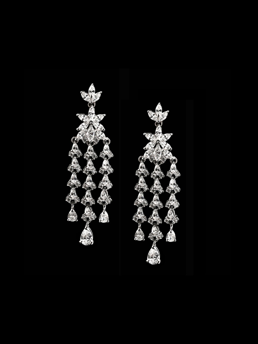 

Clara 925 Sterling Silver Rhodium-Plated Floral Design Contemporary Drop Earrings