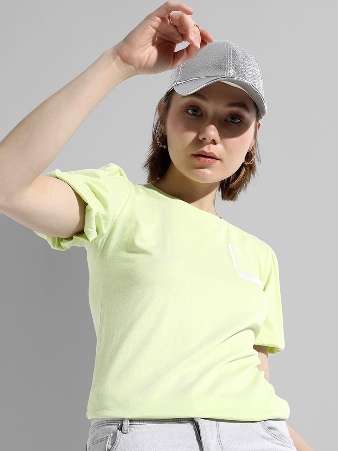 

Campus Sutra Round Neck Puff Sleeve Cotton Top, Yellow