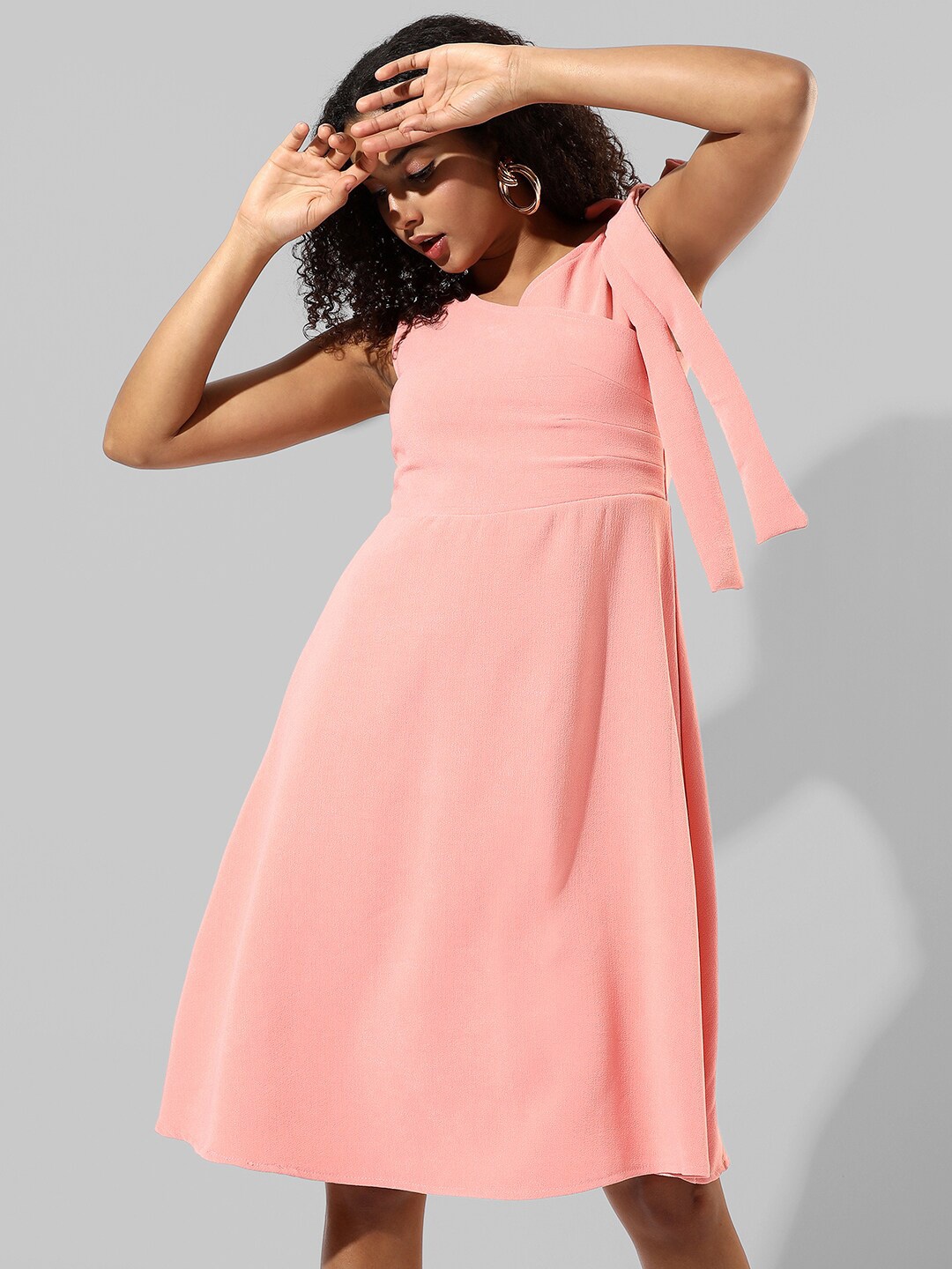 

Campus Sutra V-Neck Fit & Flare Dress, Pink