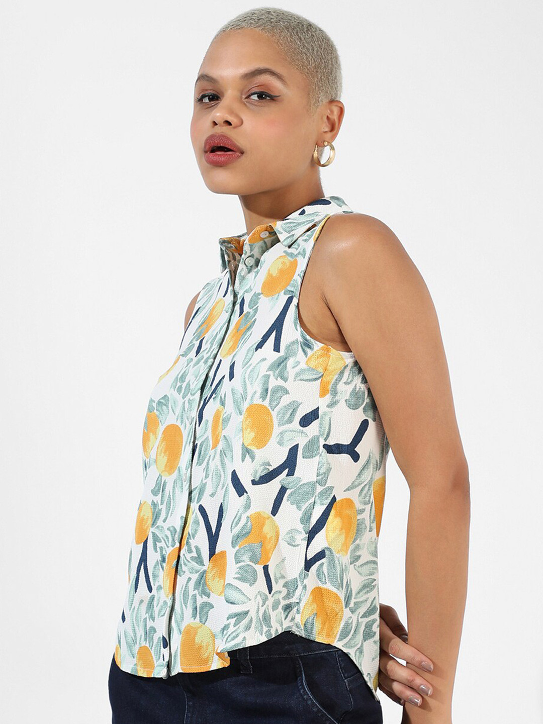 

Campus Sutra Floral Printed Shirt Style Top, White