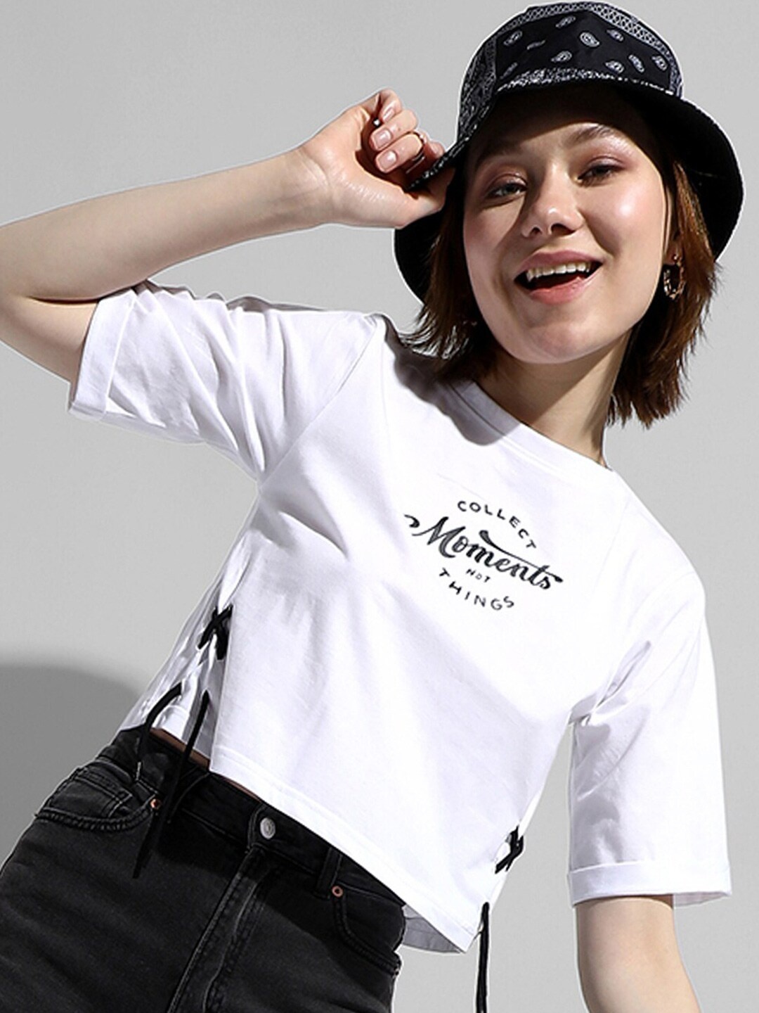 

Campus Sutra Typography Printed Cotton Top, White