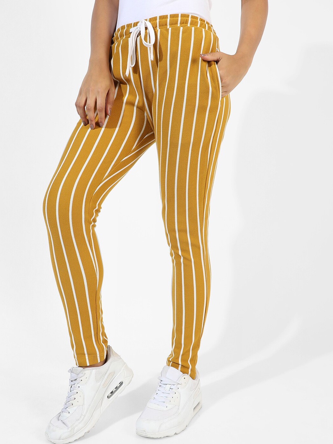 

Campus Sutra Women Striped Cotton Dry Fit Track Pant, Yellow