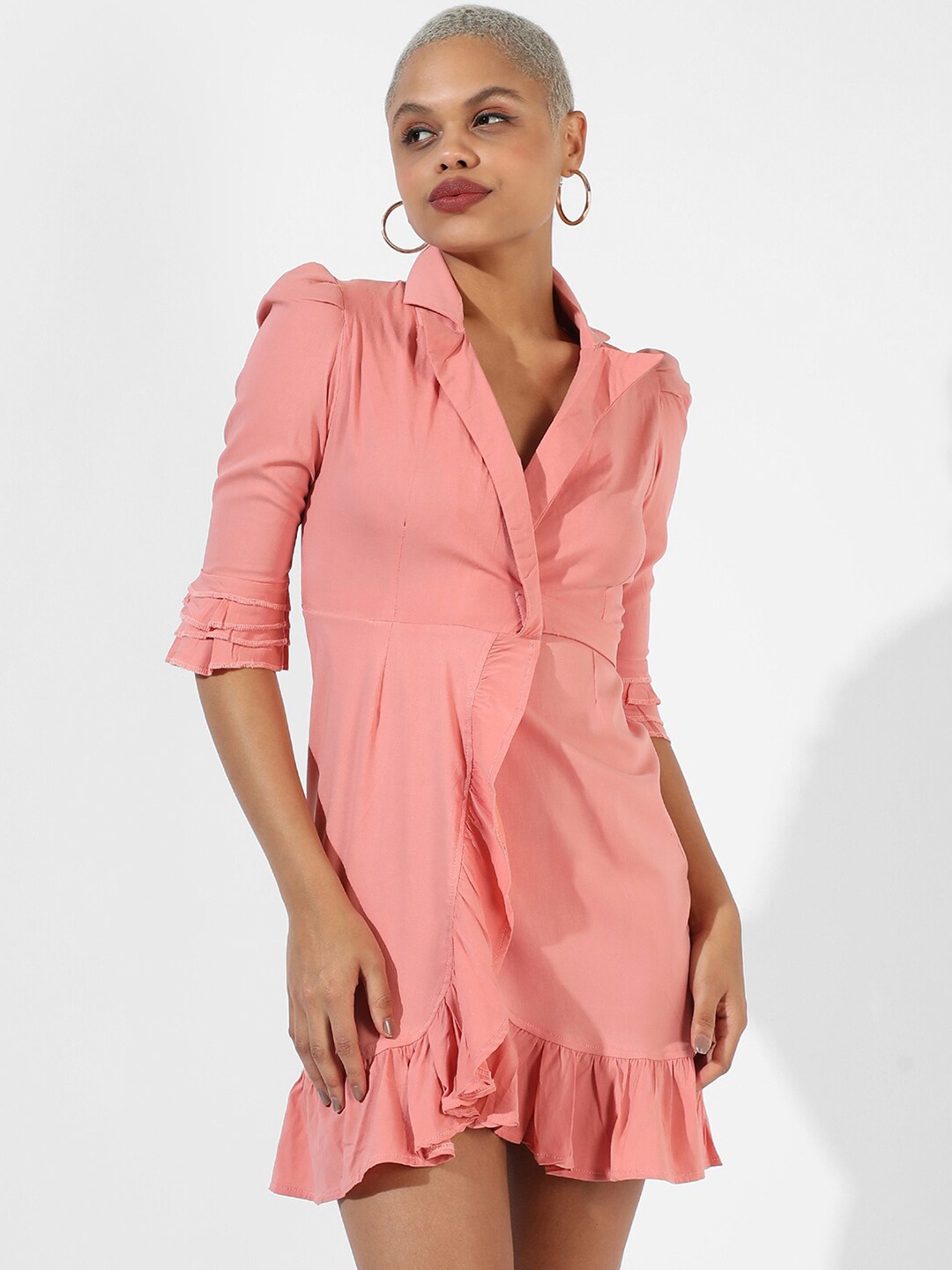 

Campus Sutra Lapel Collar Sheath Mini Dress, Pink