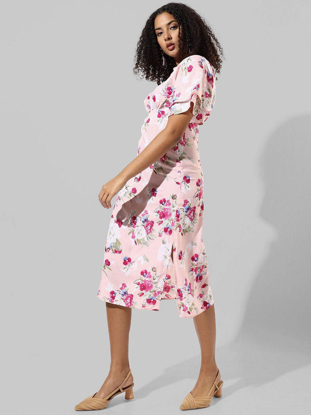 

Campus Sutra Floral Print A-Line Dress, Pink