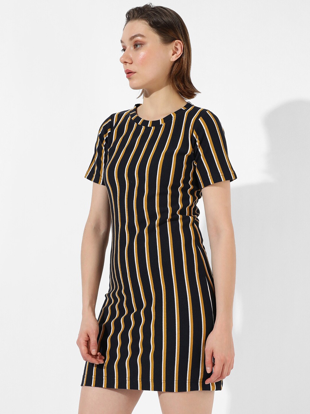 

Campus Sutra Striped Sheath Mini Dress, Black