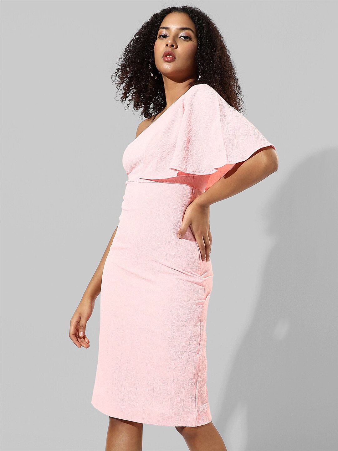 

Campus Sutra Striped Sheath Midi Dress, Pink