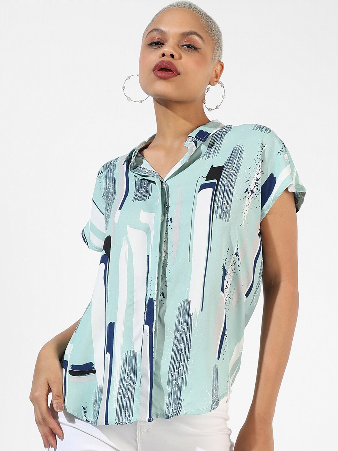 

Campus Sutra Printed Shirt Style Top, Green