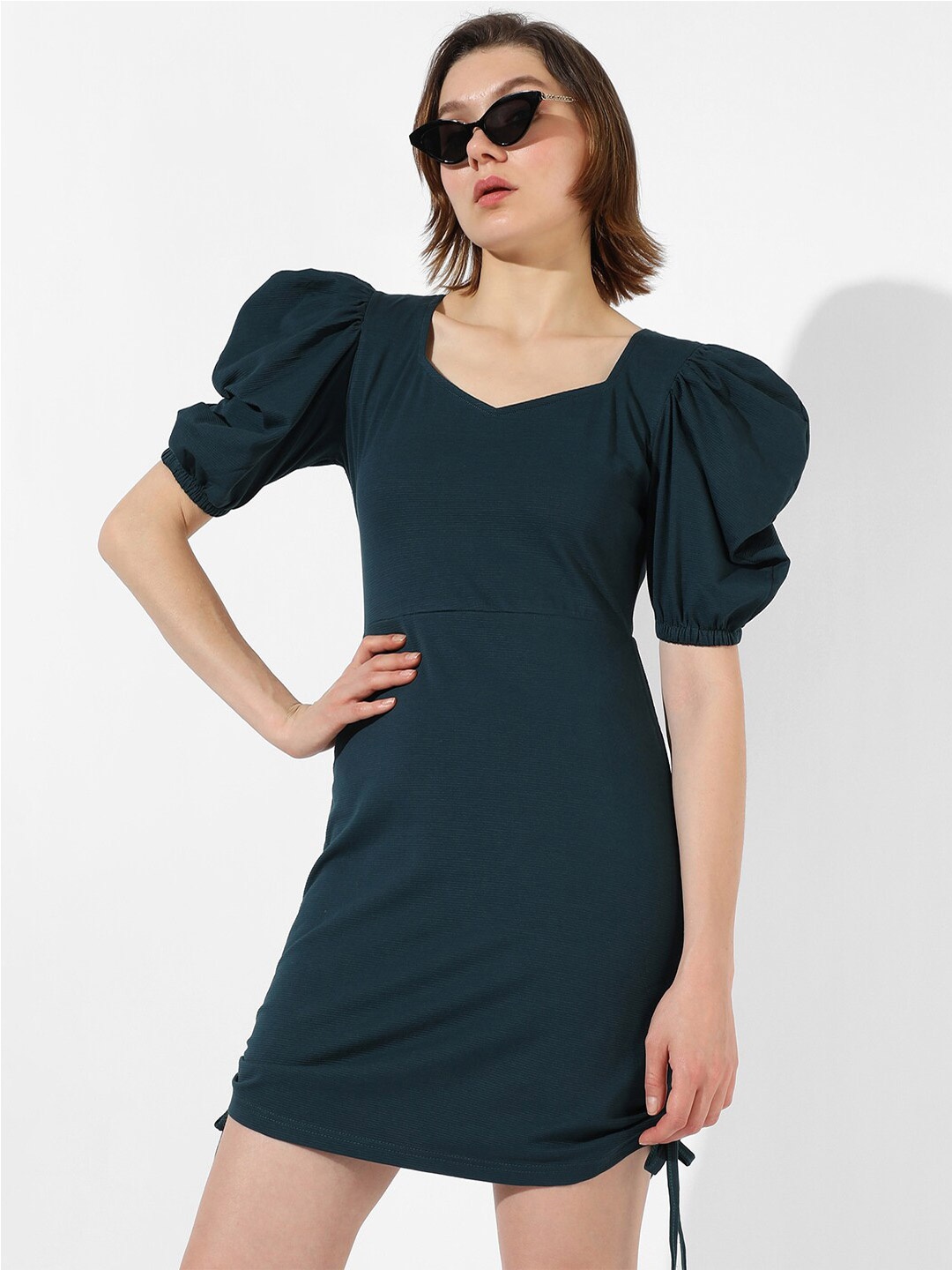 

Campus Sutra Puff Sleeves Sheath Dress, Blue