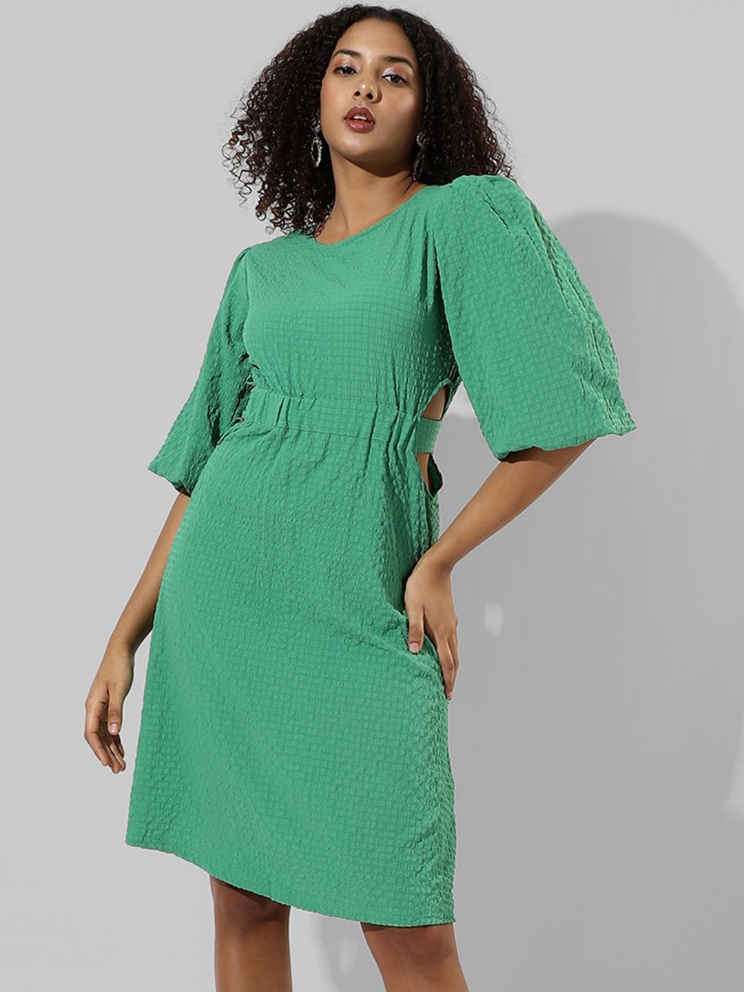 

Campus Sutra Flared Sleeve Fit & Flare Dress, Green