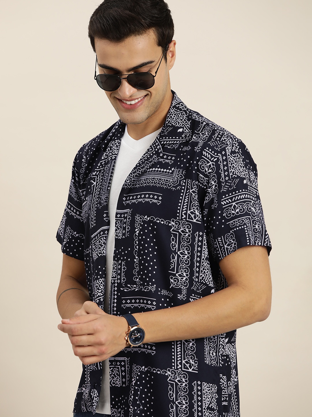 

Hancock Printed Relaxed Opaque Casual Shirt, Navy blue